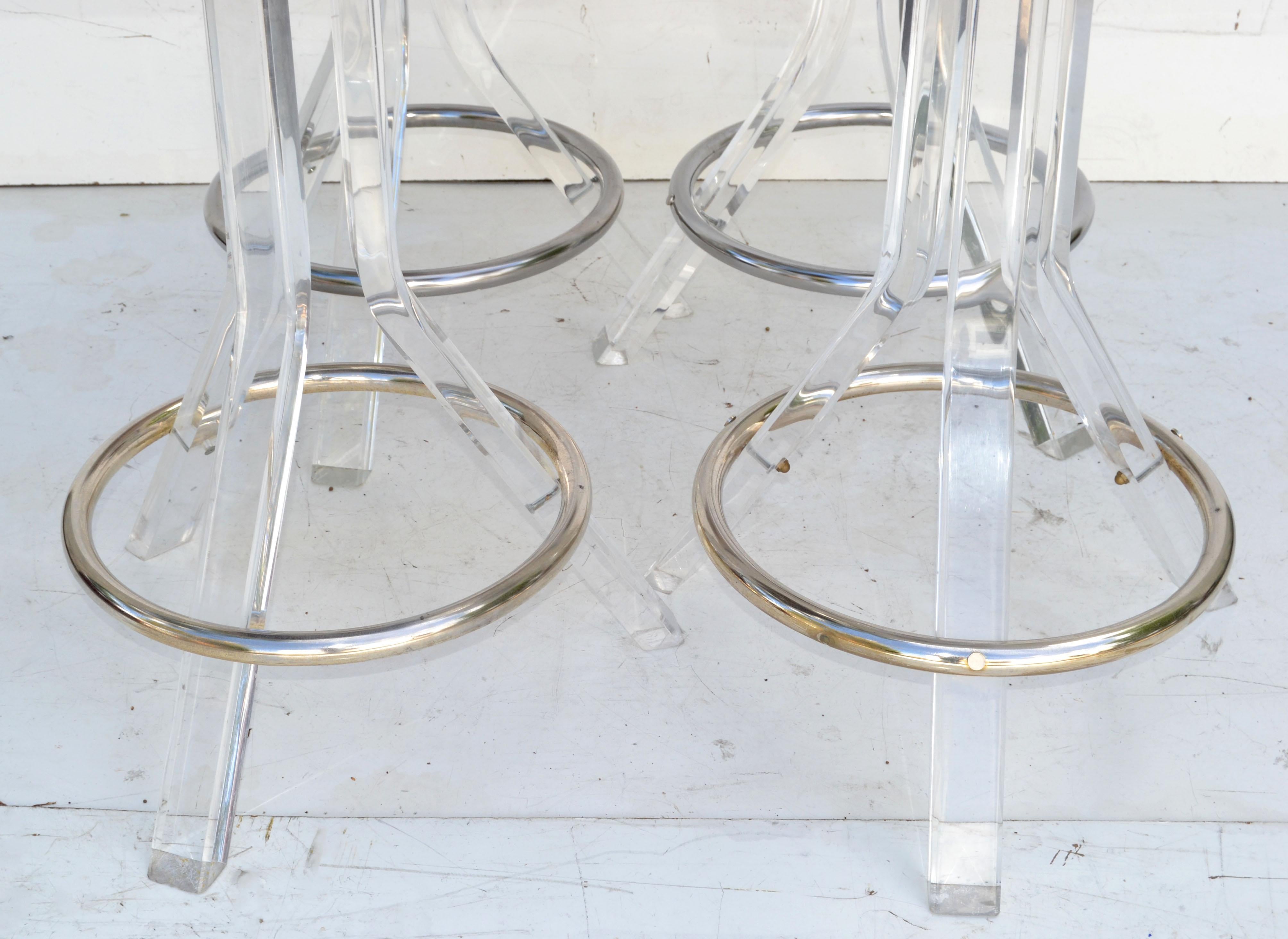 Set of 4 Hill Manufacturers Lucite & Chrome Swivel Bar Stools Mid-Century Modern For Sale 2
