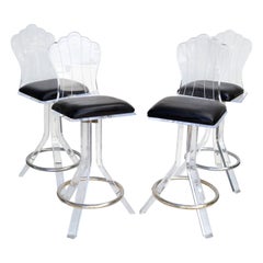 Satz von 4 drehbaren Barhockern aus Lucite und Chrom von Hill Manufacturers, Mid-Century Modern