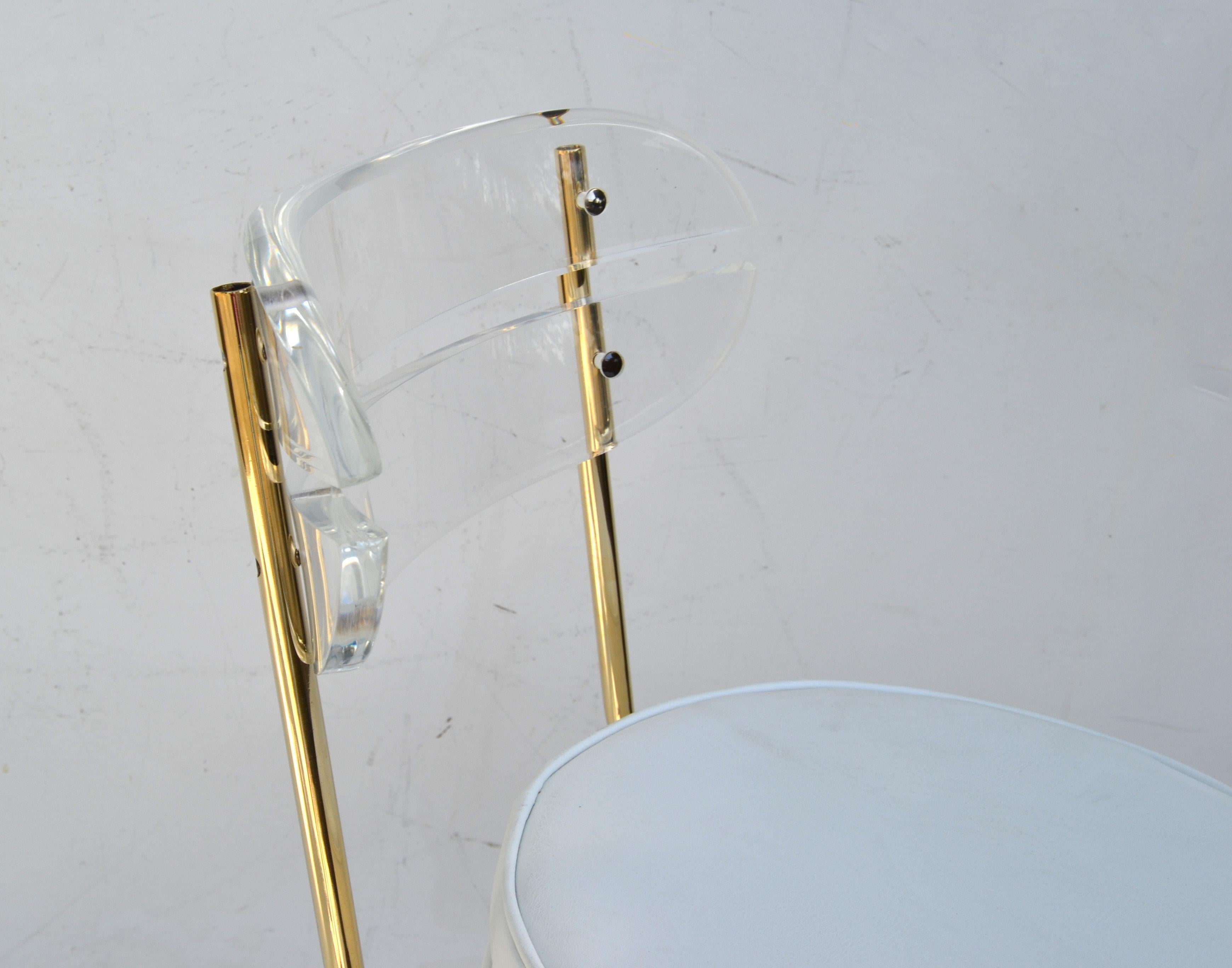 Set of 4 Hill Manufacturers Lucite & Gold Plated Swivel Bar Stools Mid-Century 2