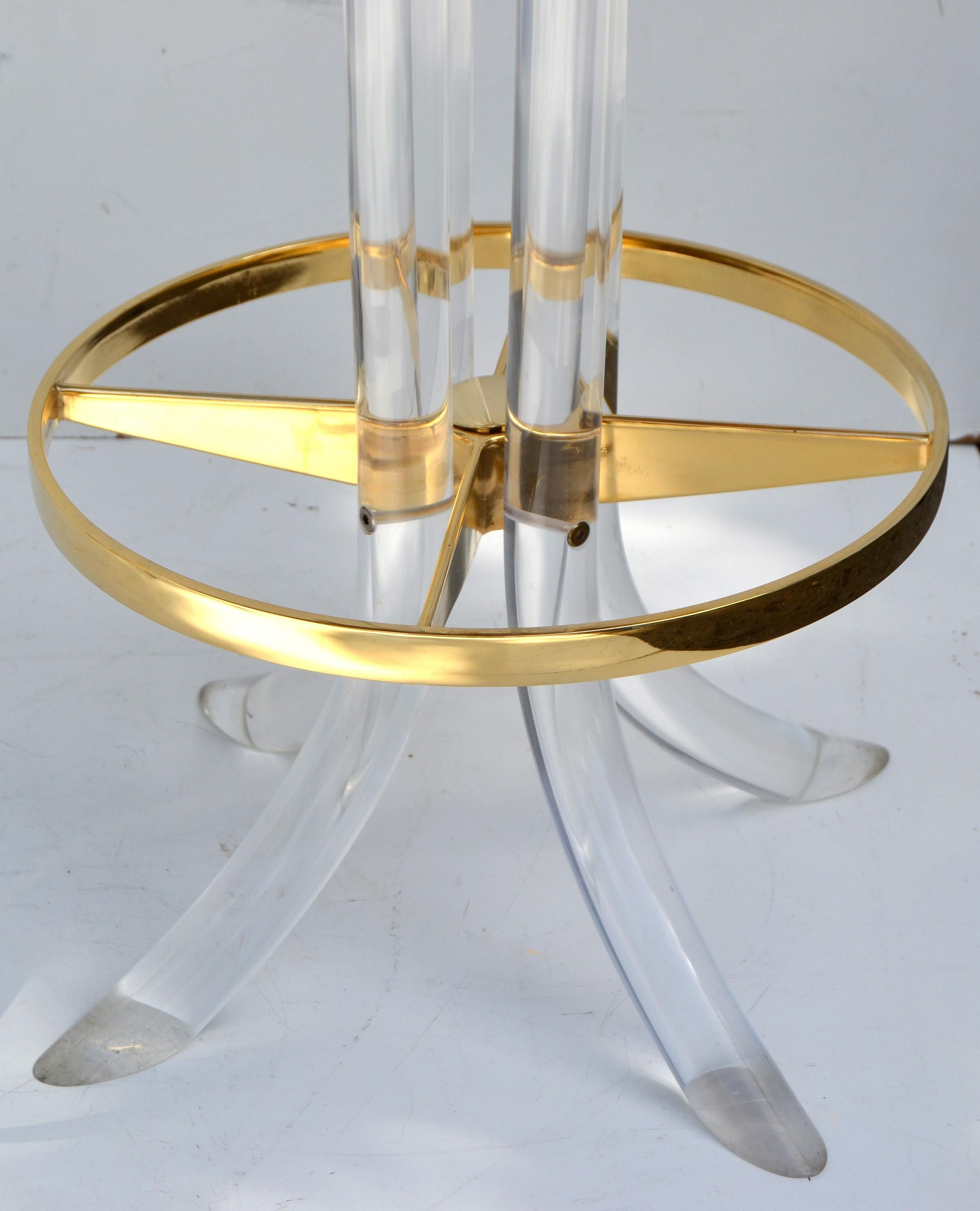 Set of 4 Hill Manufacturers Lucite & Gold Plated Swivel Bar Stools Mid-Century 3