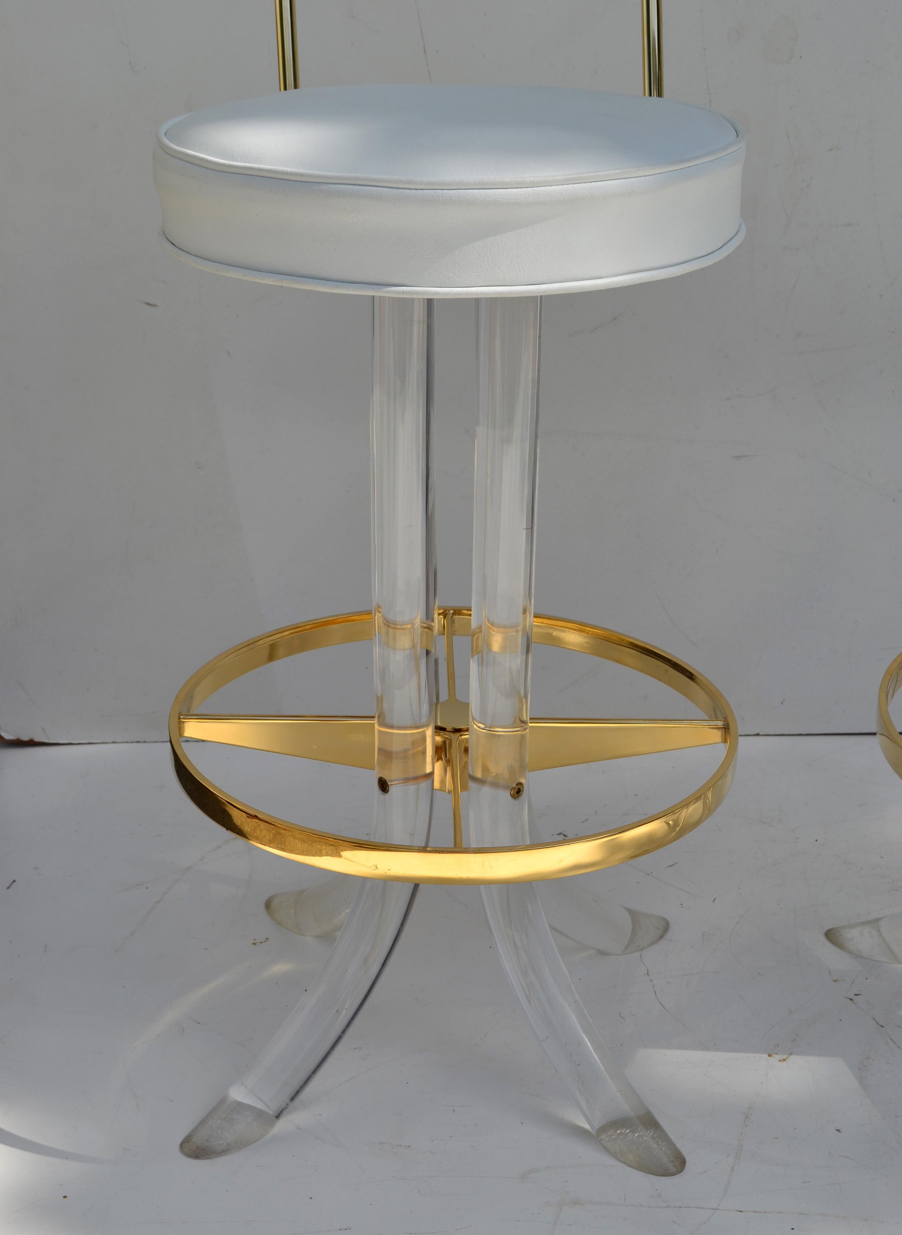 Set of 4 Hill Manufacturers Lucite & Gold Plated Swivel Bar Stools Mid-Century 4