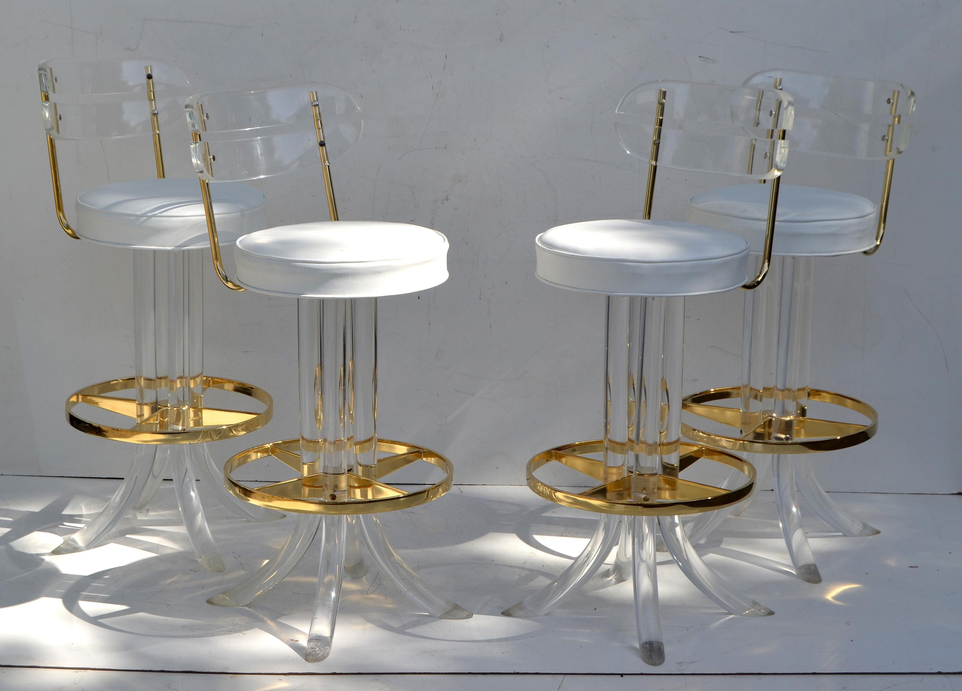 Set of 4 Hill Manufacturers Lucite & Gold Plated Swivel Bar Stools Mid-Century 6