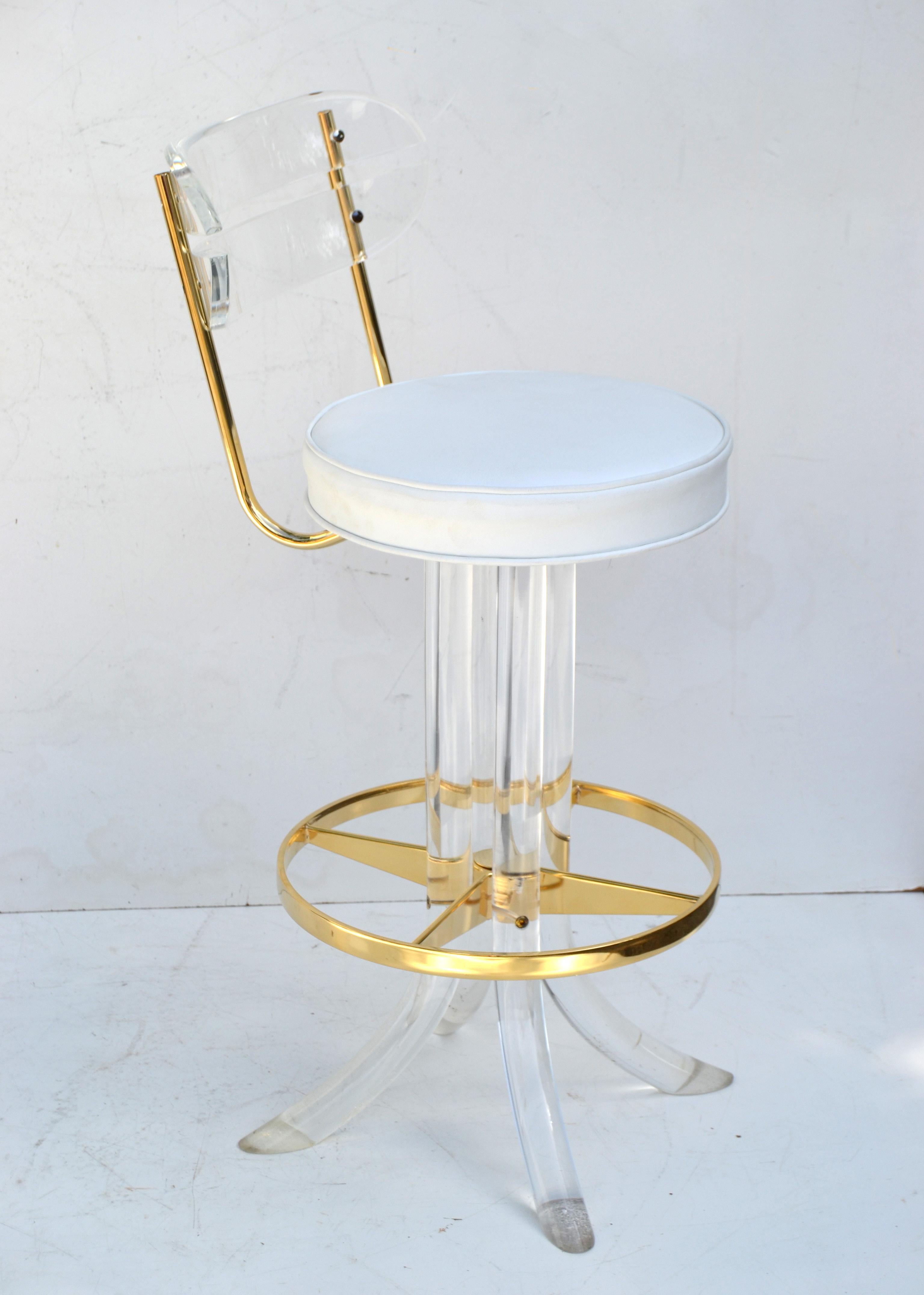 American Set of 4 Hill Manufacturers Lucite & Gold Plated Swivel Bar Stools Mid-Century