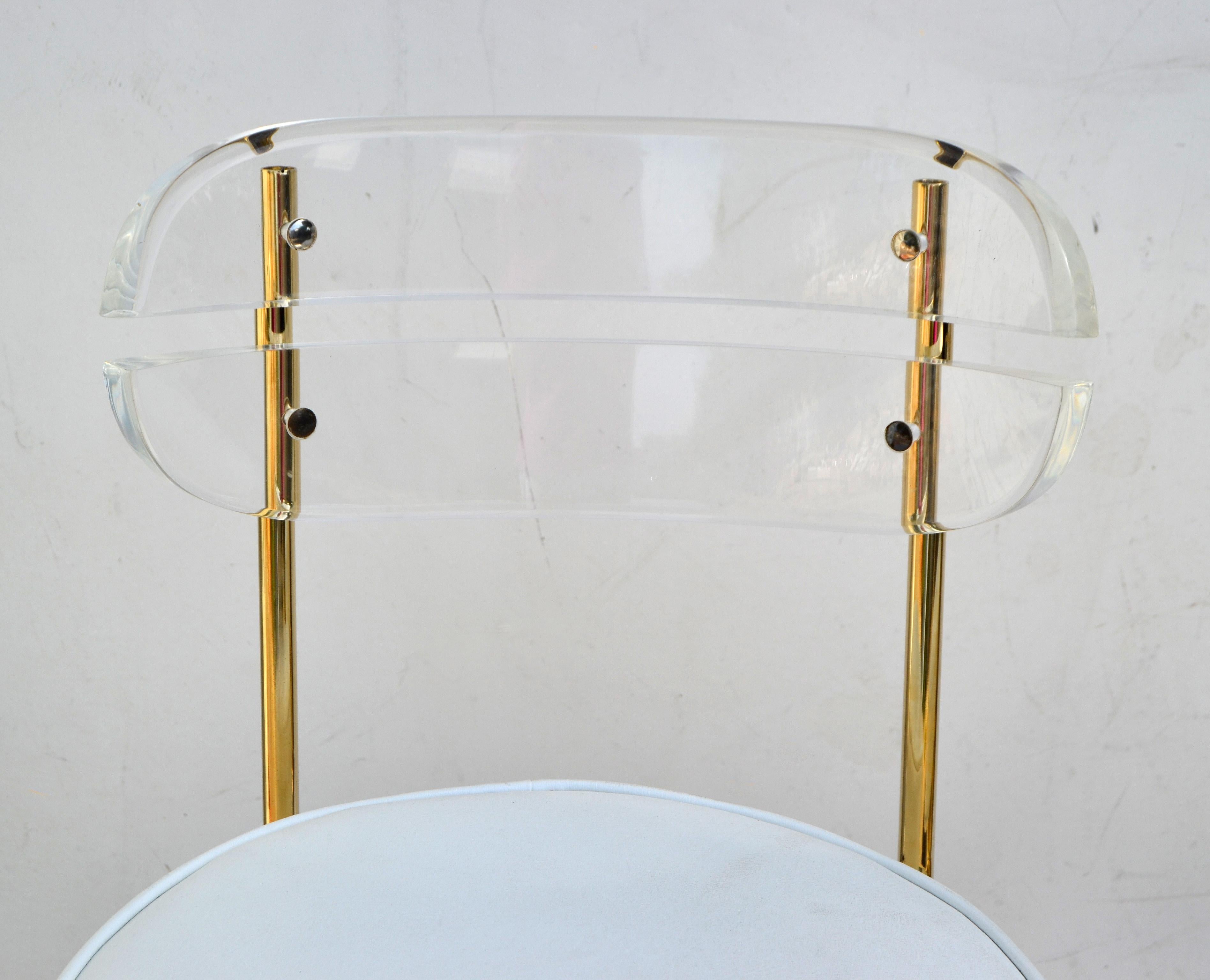 Late 20th Century Set of 4 Hill Manufacturers Lucite & Gold Plated Swivel Bar Stools Mid-Century