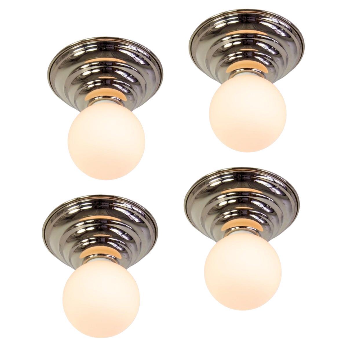 Set of 4 Hive Flush Mounts by Research.Lighting, Polished Nickel, Made to Order For Sale