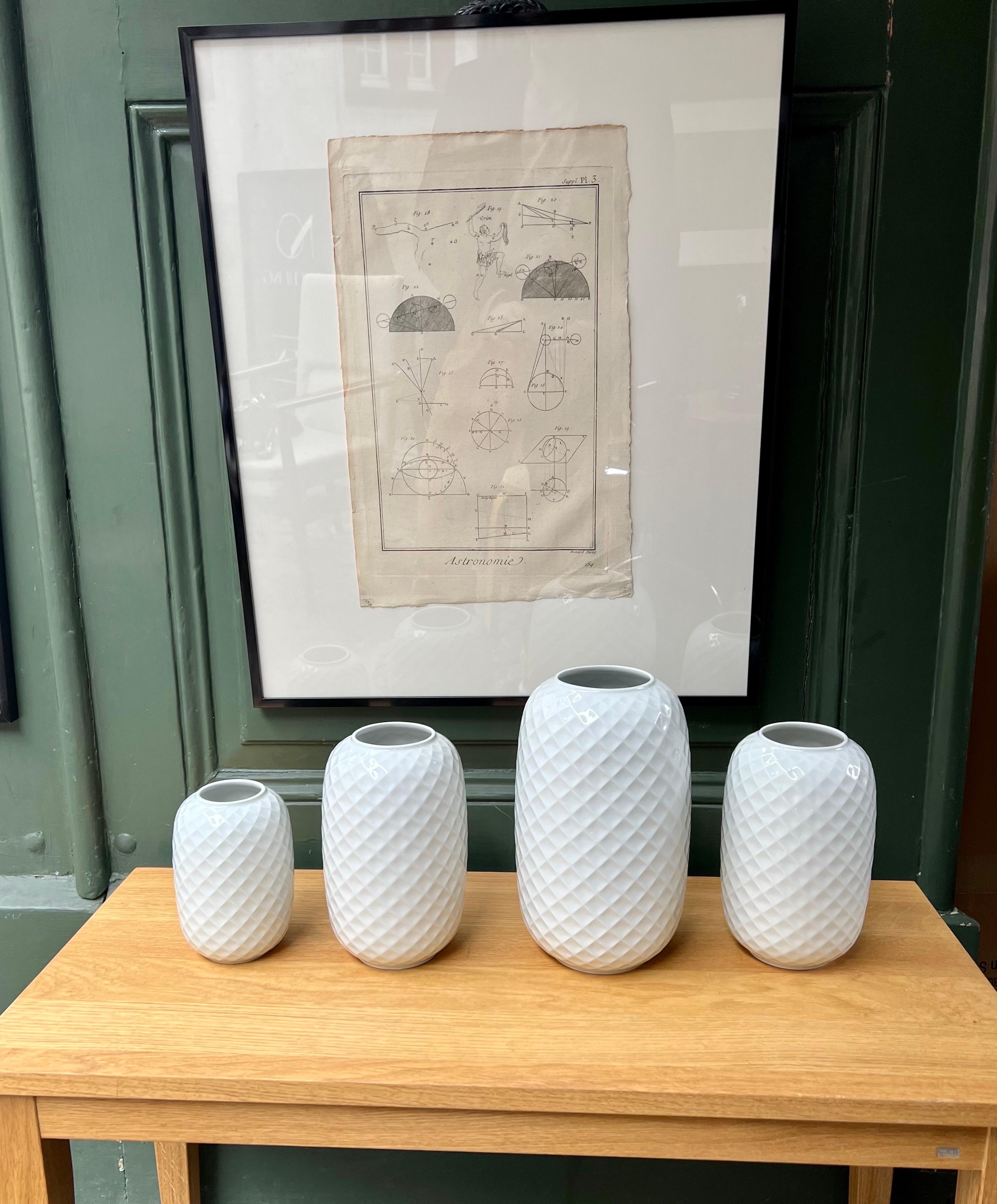 Mid-20th Century Set of 4 Holiday Vases, White Honeycomb Relief., Porcelain, Thomas/Germany 1960 For Sale