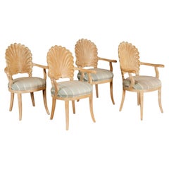 Set of 4 Hollywood Regency Cerused Beechwood Shell Carved Armchairs