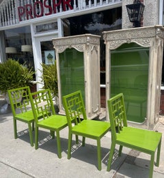 Set of 4 Hollywood Regency Chartreuse Chinoiserie Dining Chairs