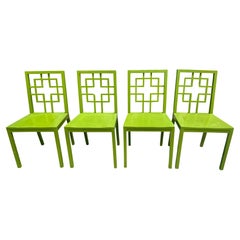 Vintage Set of 4 Hollywood Regency Chartreuse Chinoiserie Dining Chairs