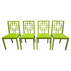 Juego de 4 sillas de comedor Hollywood Regency Chartreuse Chinoiserie