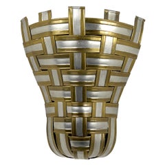 Set of 4 Hollywood Regency Corner Sconces Made of Interwoven Aluminium and Brass