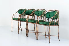 Set of 4 Hollywood Regency Dining Chairs in Metal and Velvet, France, 1970s