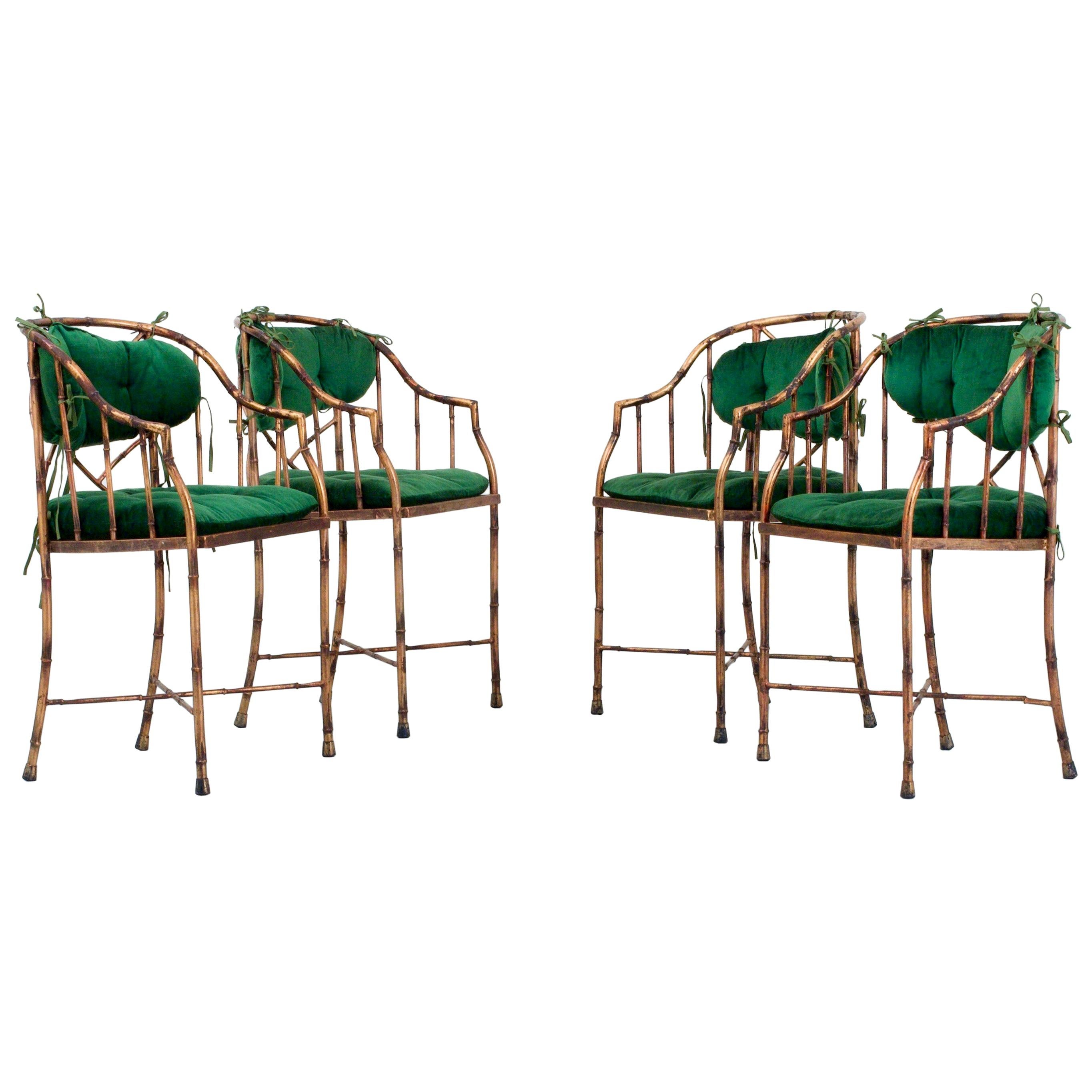 Set of 4 Hollywood Regency Dining Chairs in Metal and Velvet, France
