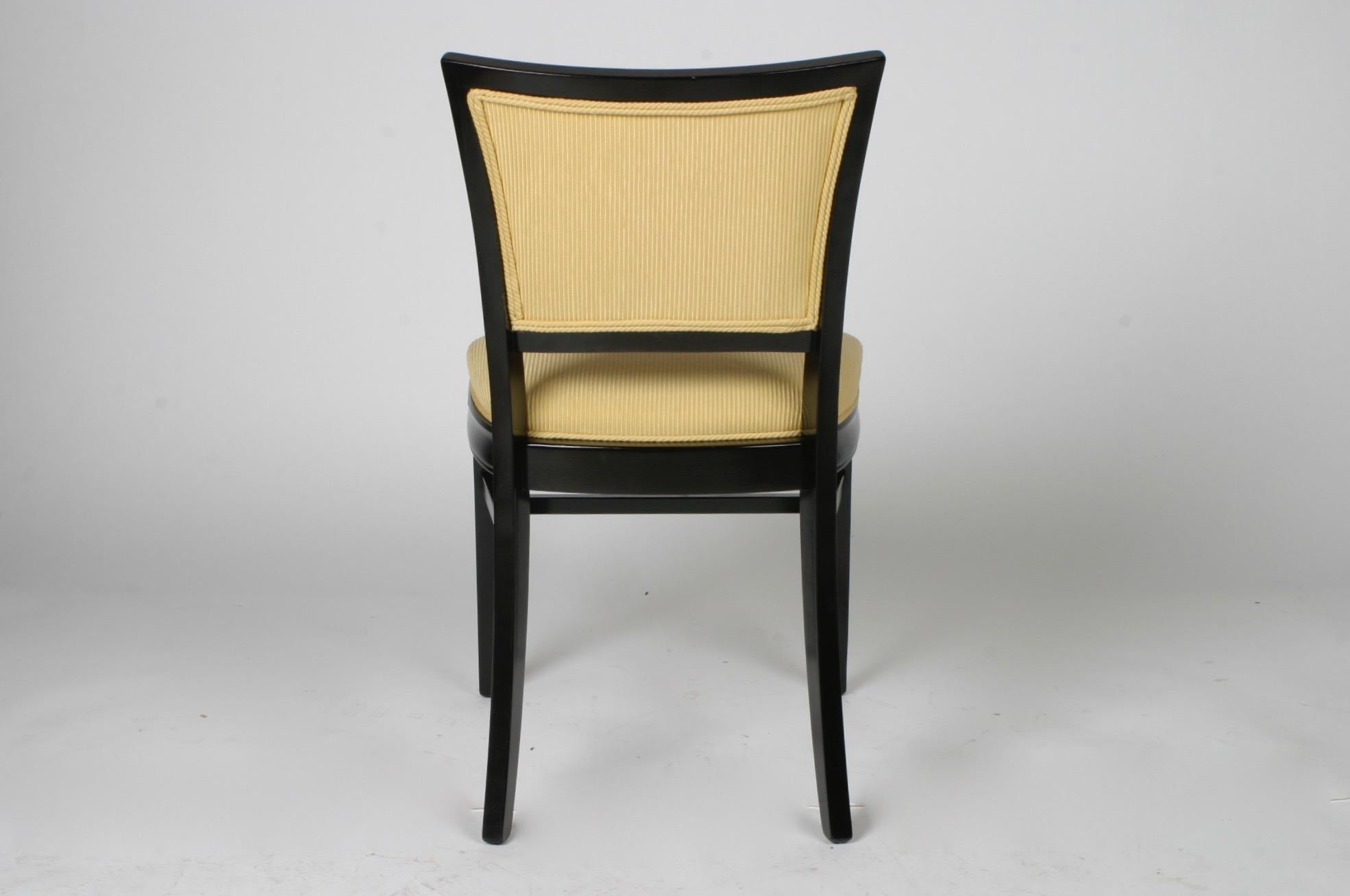 American Set of 4 Hollywood Regency Ebonized Channel Back Dining Side Chairs, circa 1940s For Sale