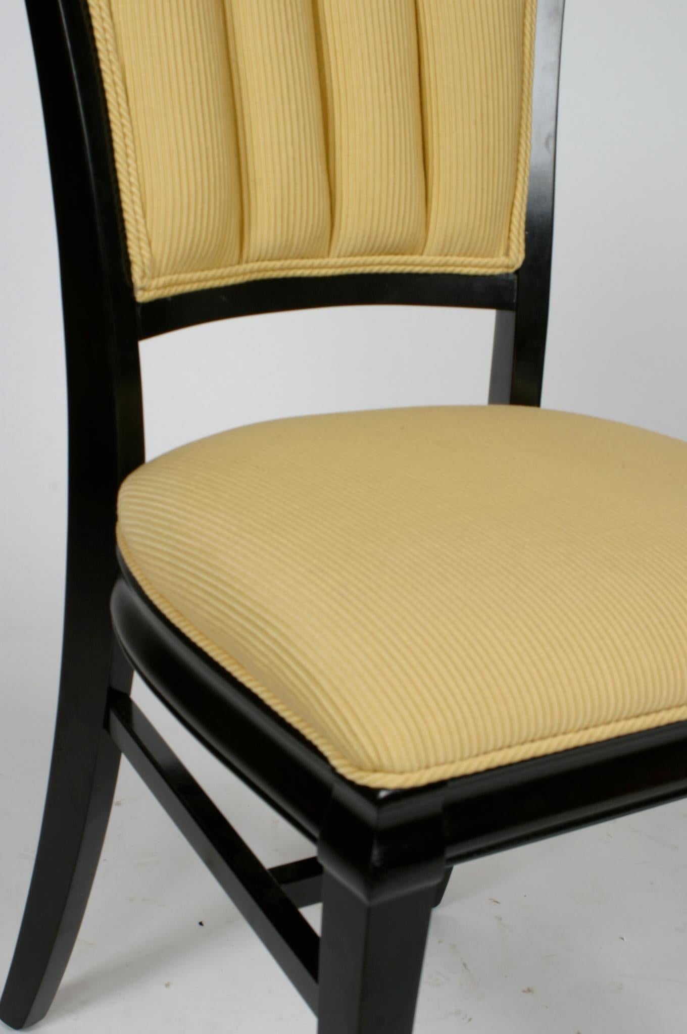 Set of 4 Hollywood Regency Ebonized Channel Back Dining Side Chairs, circa 1940s In Good Condition For Sale In St. Louis, MO