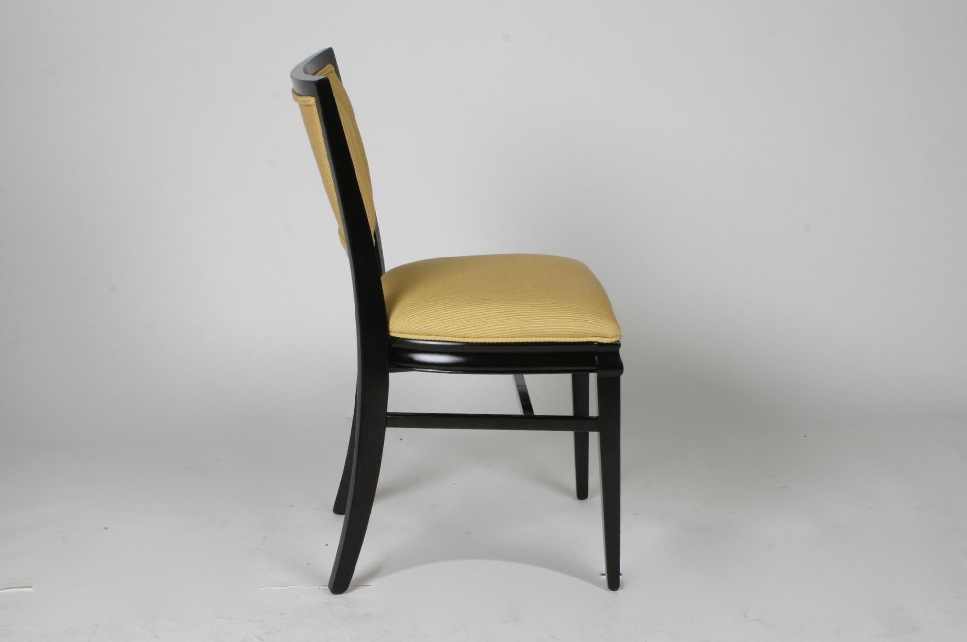 Mid-20th Century Set of 4 Hollywood Regency Ebonized Channel Back Dining Side Chairs, circa 1940s For Sale