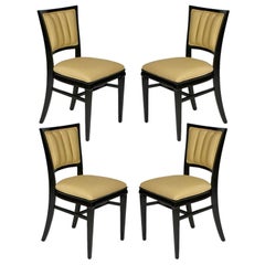 Vintage Set of 4 Hollywood Regency Ebonized Channel Back Dining Side Chairs, circa 1940s