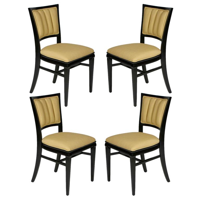 Set of 4 Hollywood Regency Ebonized Channel Back Dining Side Chairs