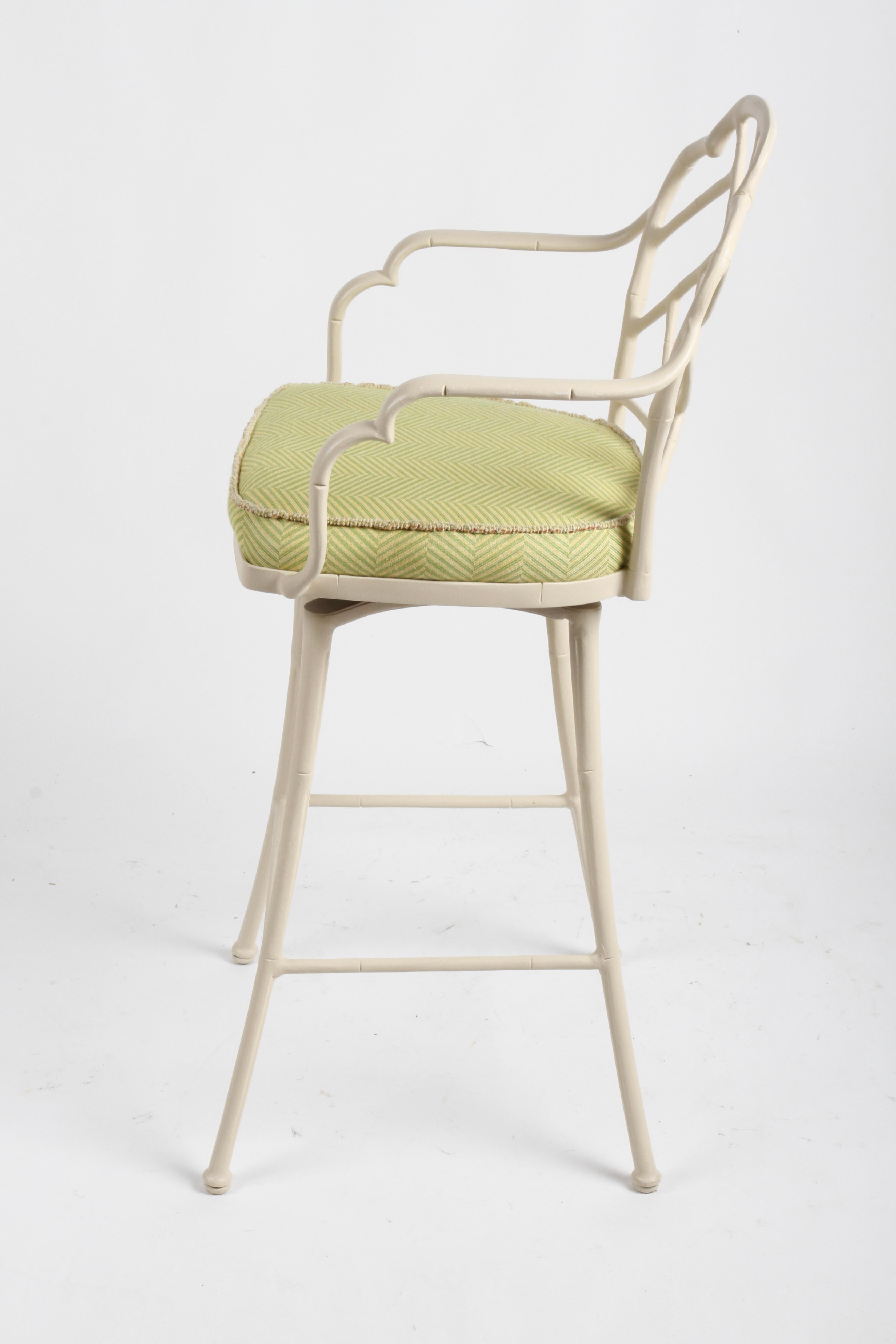 Set of 4 Hollywood Regency Painted Aluminum White Faux Bamboo Swivel Barstools 11