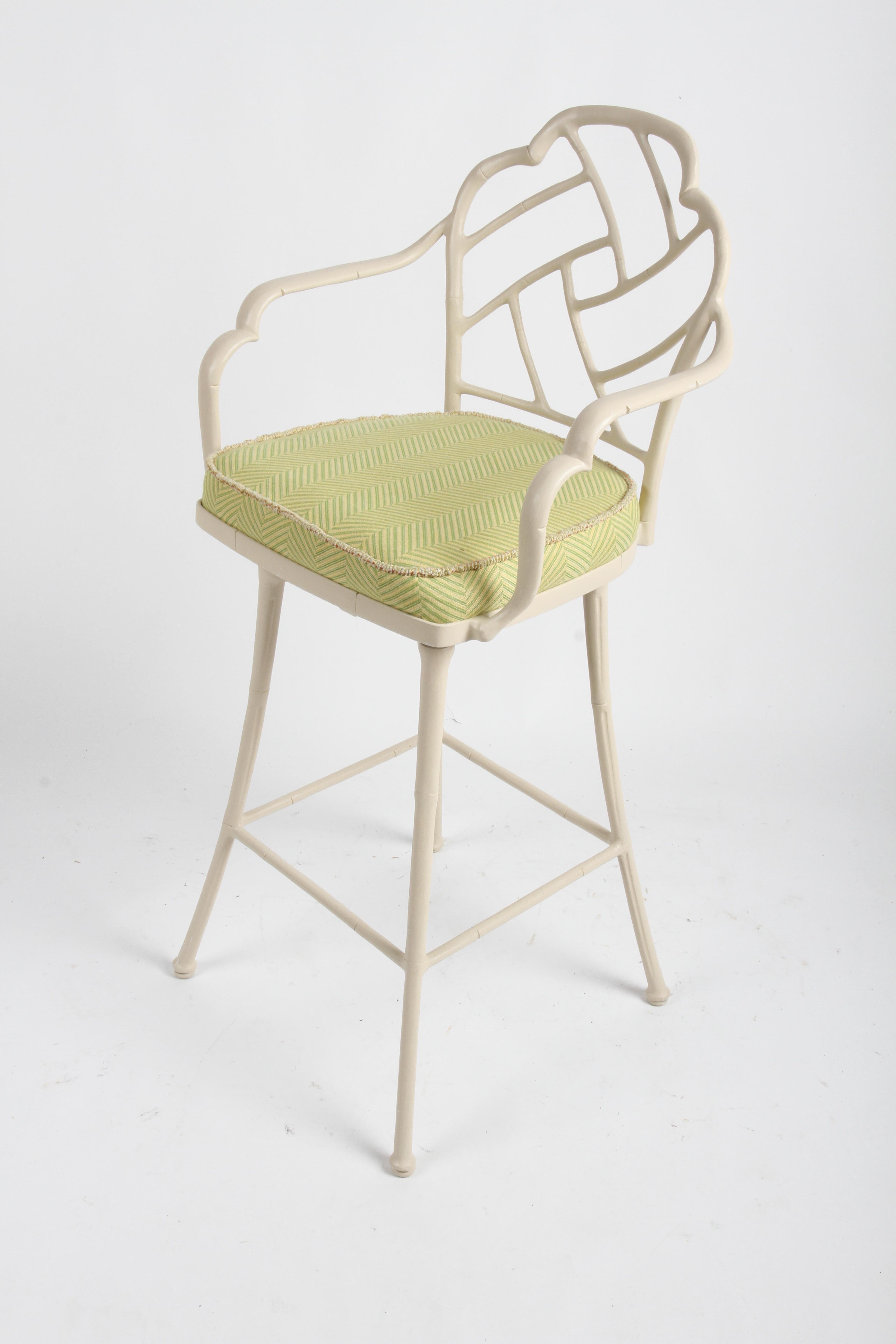 Set of 4 Hollywood Regency Painted Aluminum White Faux Bamboo Swivel Barstools 13
