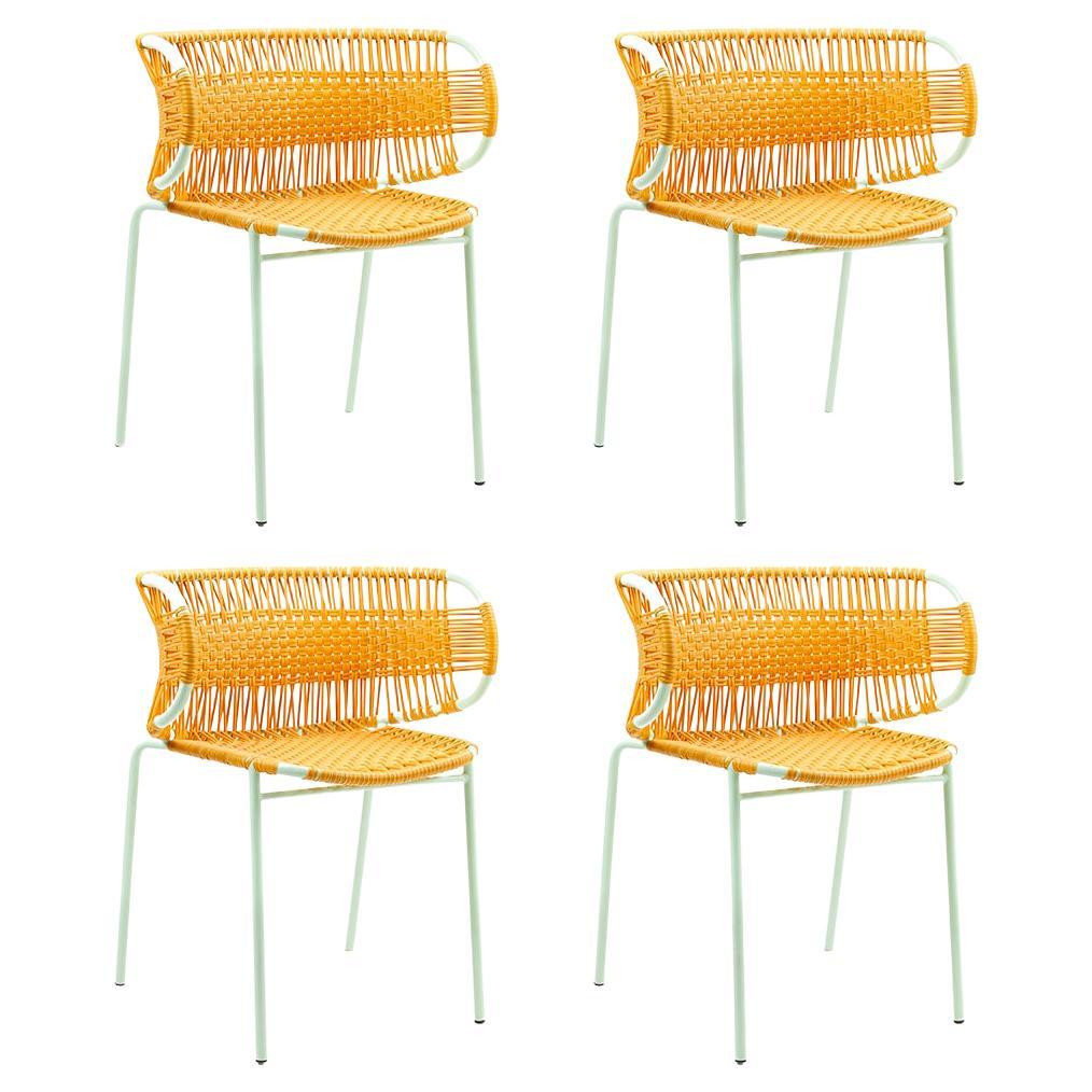 Set of 4 Honey Cielo Stacking Chair with Armrest by Sebastian Herkner