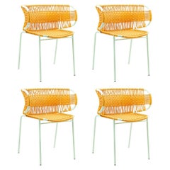 Set of 4 Honey Cielo Stacking Chair with Armrest by Sebastian Herkner