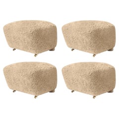 Set of 4 Honey Natural Oak Sheepskin the Tired Man Footstools by Lassen