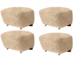 Set of 4 Honey Smoked Oak Sheepskin the Tired Man Footstools by Lassen