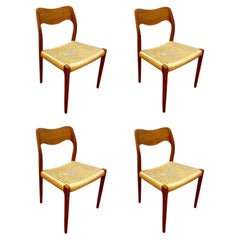 Set of 4 Hovmand-Olsen Model #71 Teak and Rope Dining Chairs for J.L. Moller 