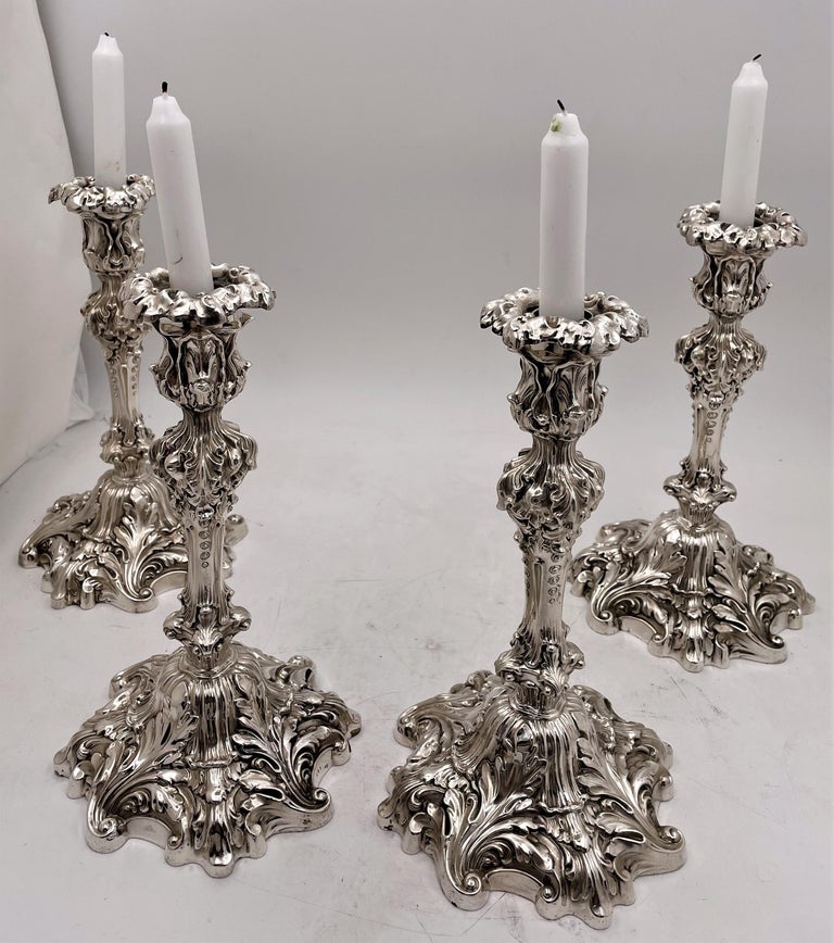 American Set of 4 Howard & Co. Sterling Silver 1901 Candlesticks in Baroque Revival Style