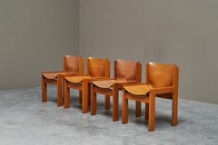 Set of 4 Ibisco Chairs in Two Tone Leather and Beech Italy 1970s