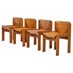 Set of 4 Ibisco Chairs in Two Tone Leather and Beech Italy 1970s