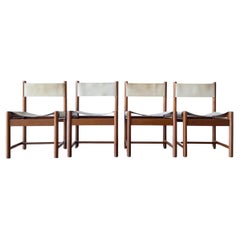 Ensemble de 4 chaises en bois et cuir Imbuia de Michel Arnoult