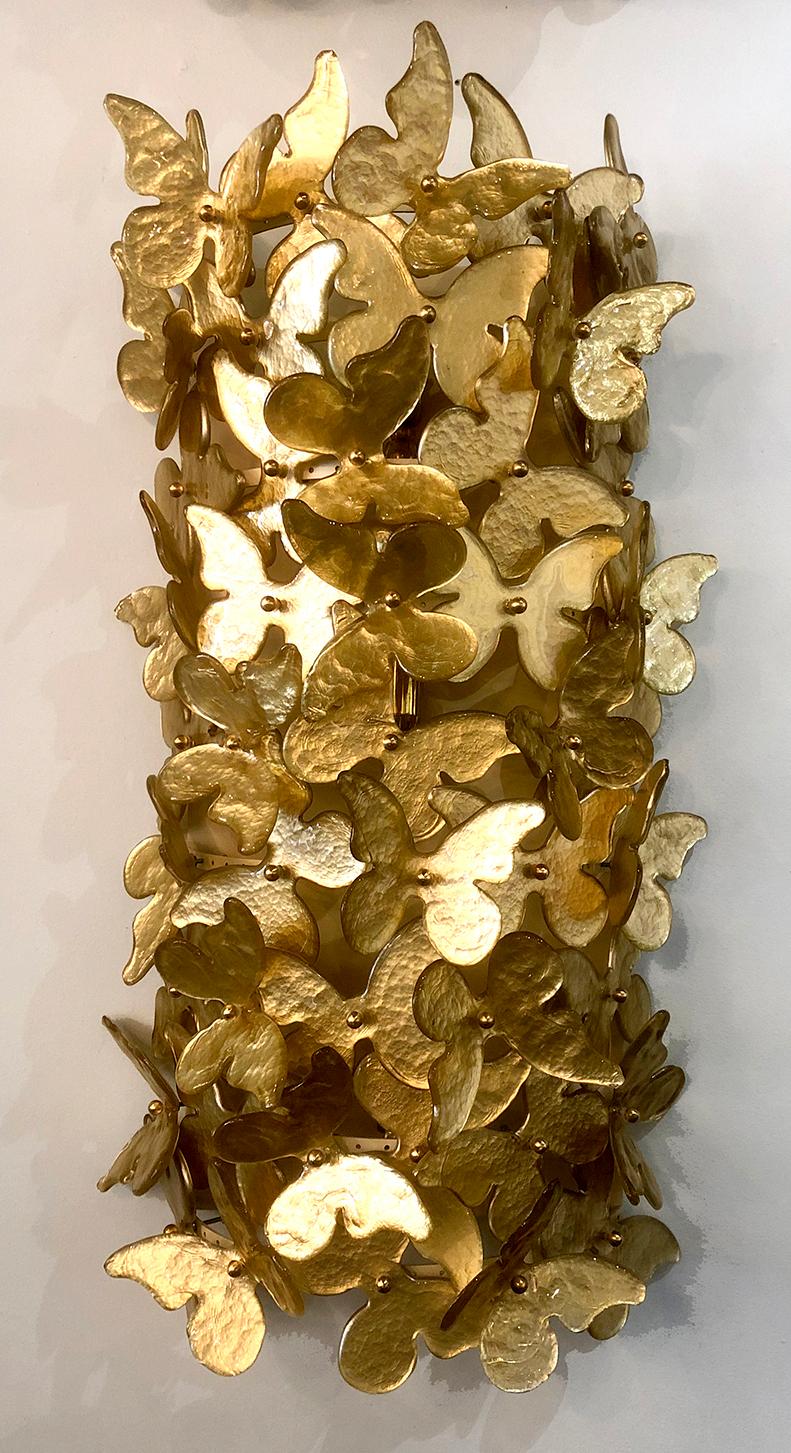 Mid-Century Modern Set of 4 Important Italian Modern Gold Glass Wall Lights