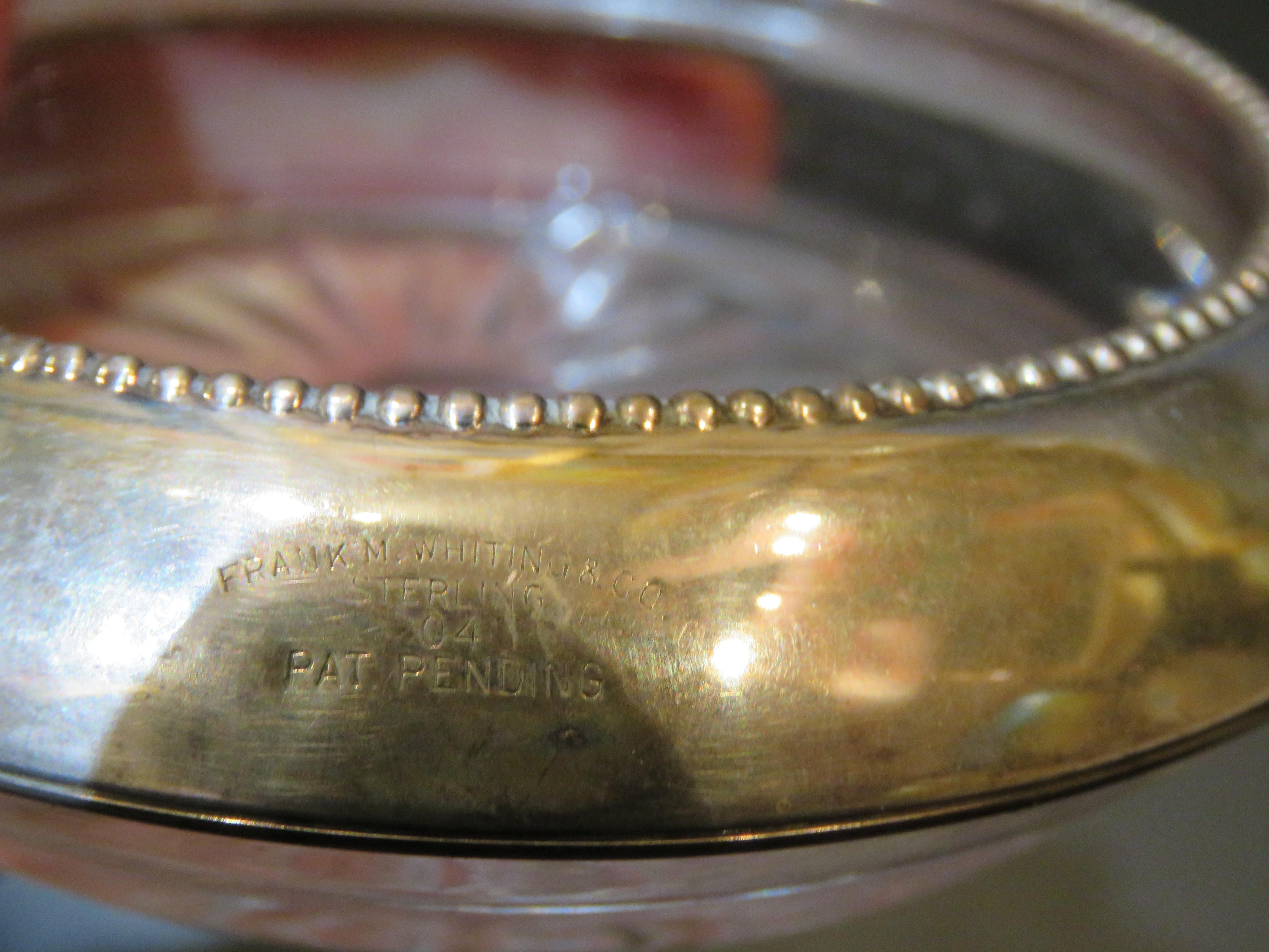 Inglese Set di 4 importanti centrotavola in vetro Frank M. Whiting Co. in argento STERLING in vendita