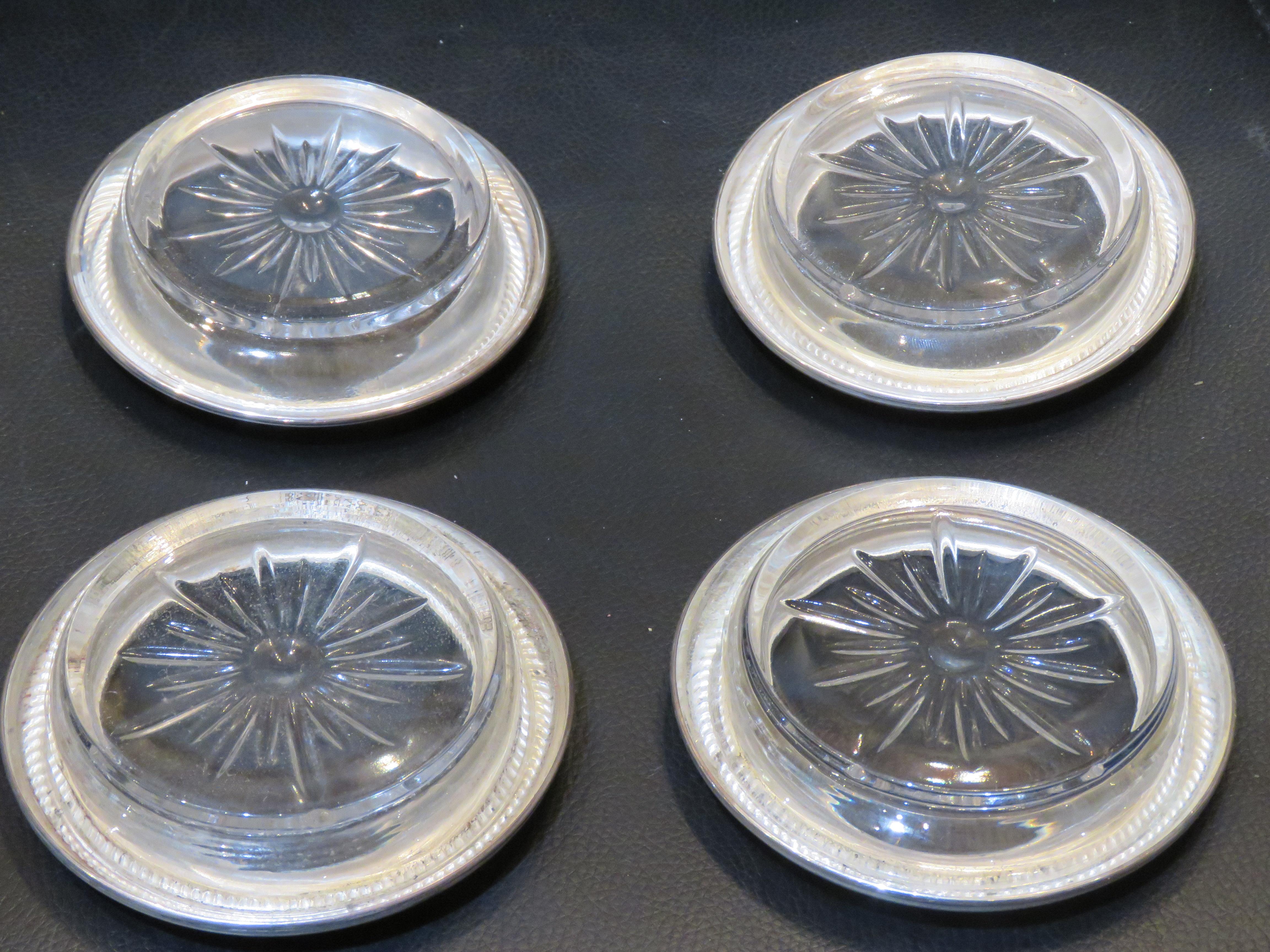 Set di 4 importanti centrotavola in vetro Frank M. Whiting Co. in argento STERLING In condizioni buone in vendita a New York, NY