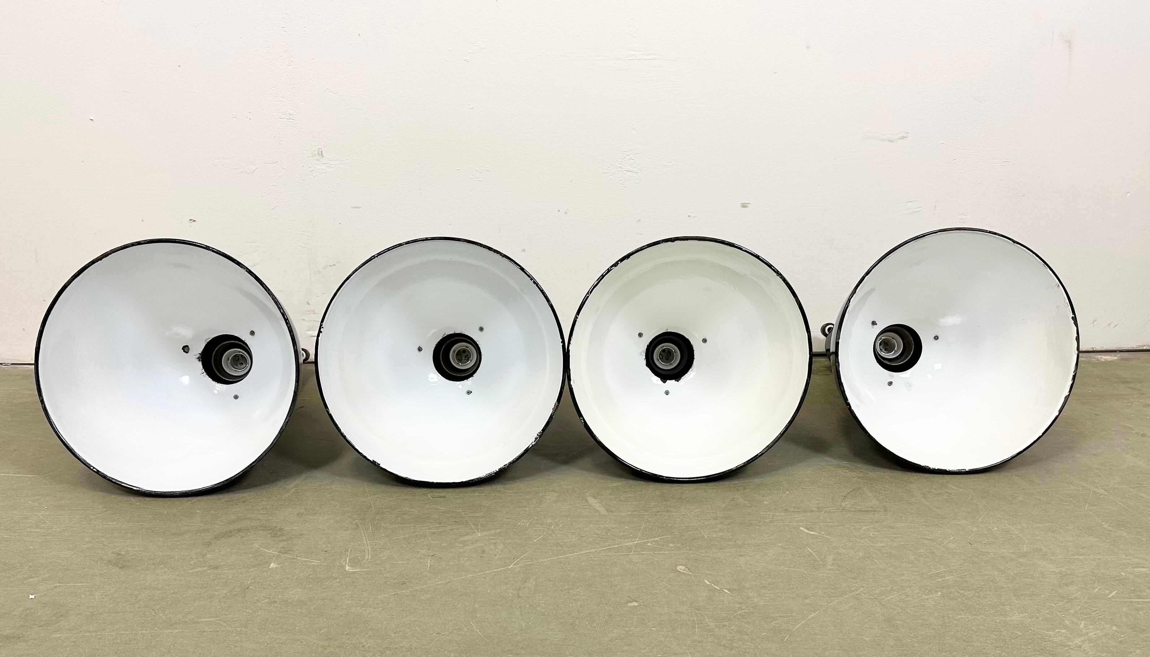 Czech Set of 4 Industrial Bauhaus Black Enamel Pendant Lamps, 1960s For Sale