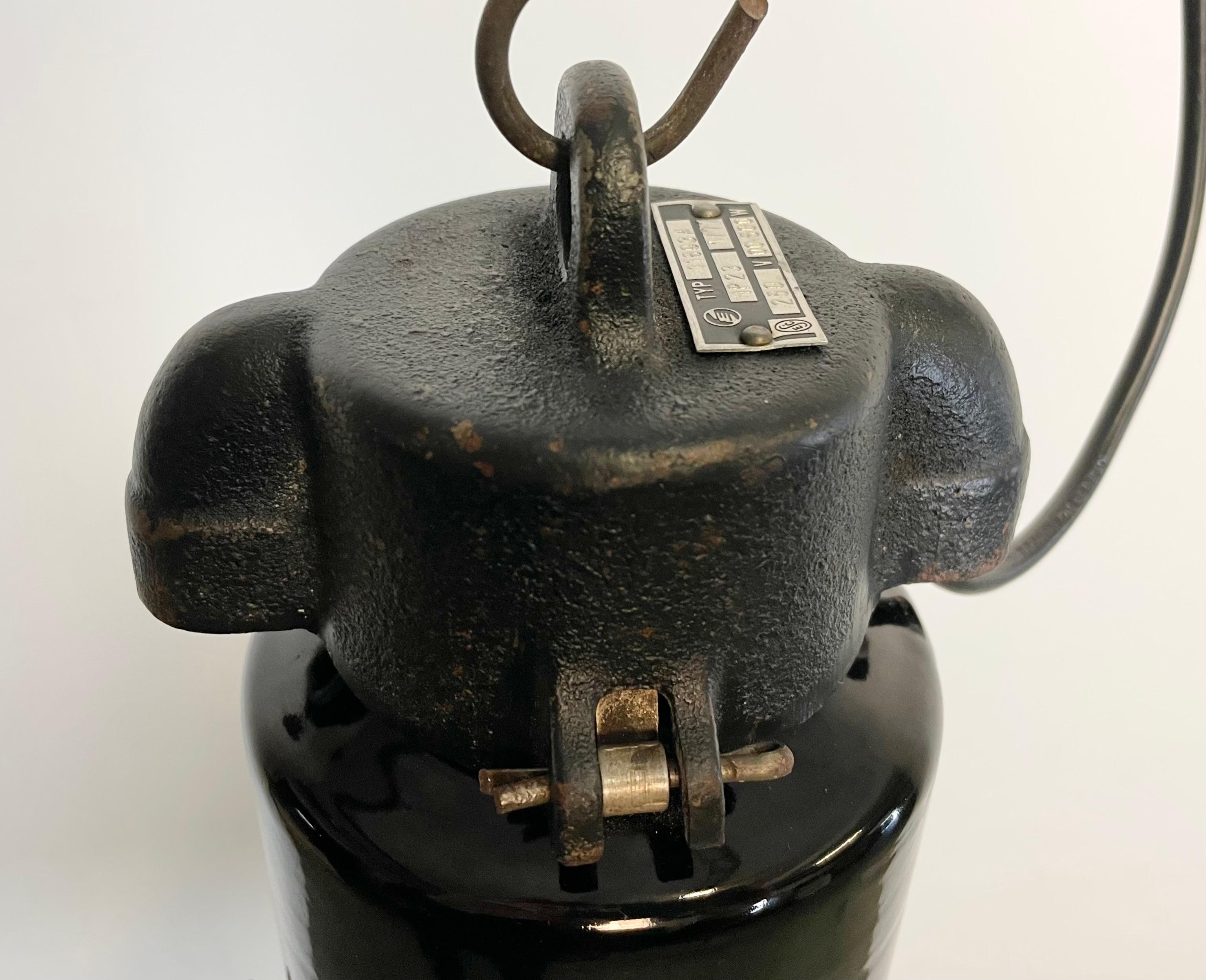 20th Century Set of 4 Industrial Bauhaus Black Enamel Pendant Lamps, 1960s For Sale