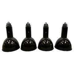 Set of 4 Industrial Bauhaus Black Enamel Pendant Lamps, 1960s