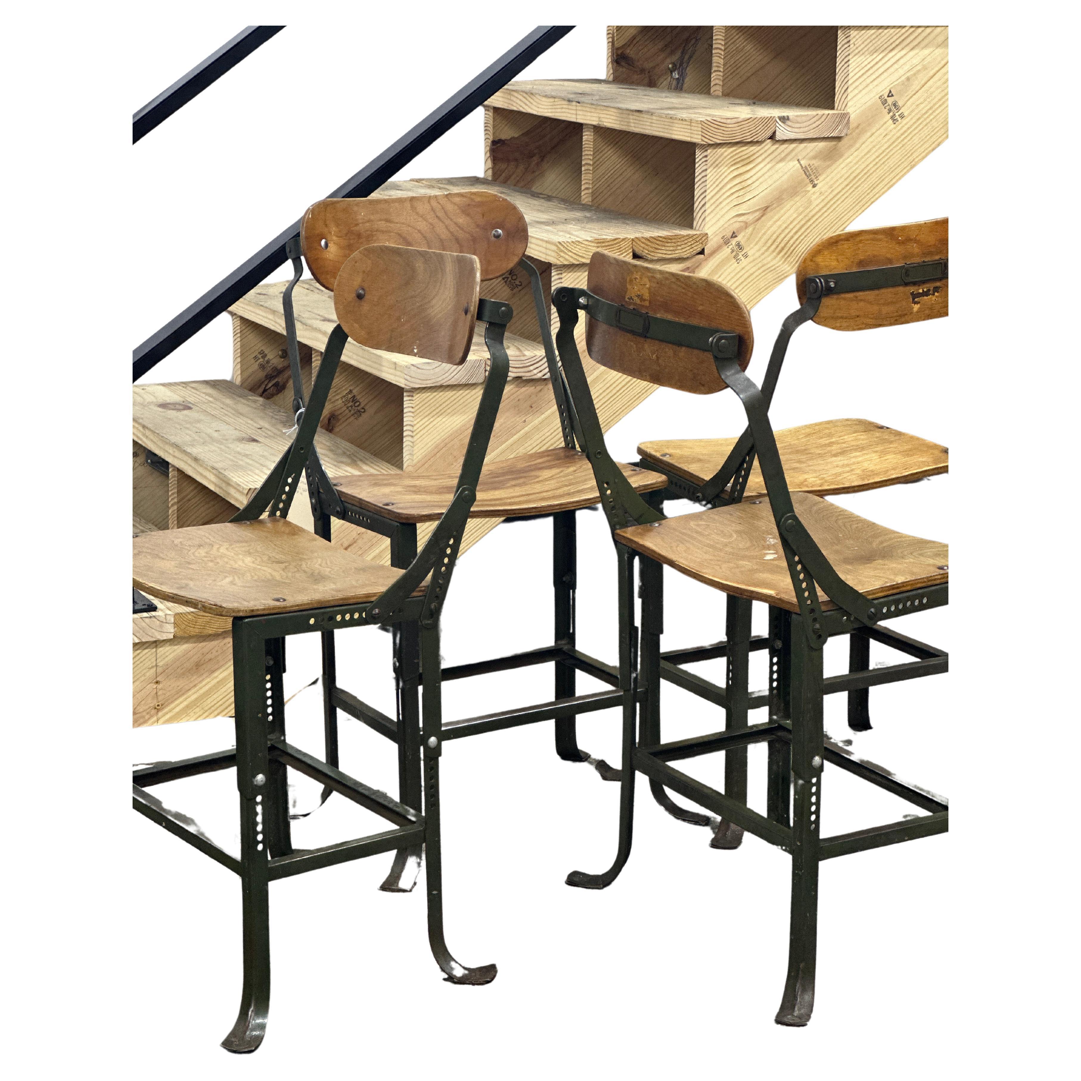 Set of 4 Industrial Do/More Adjustable Height No. 280 Posture Chairs For Sale