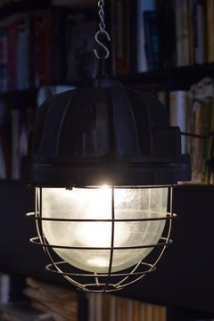 Set of 4 Industrial Globe Pendant Lamps in Cast Iron, 1960