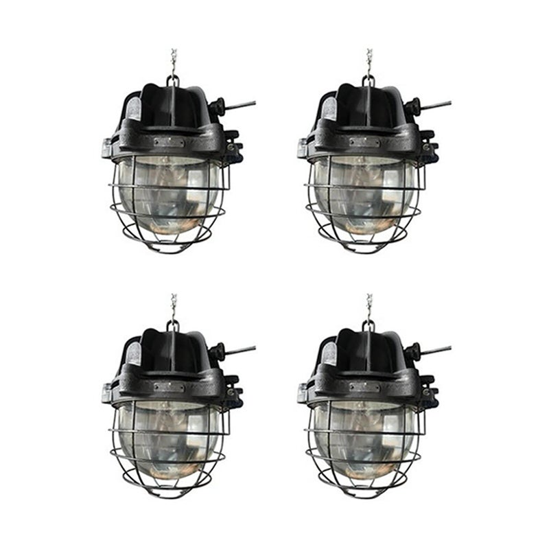 Set di 4 lampade a sospensione industriali a globo in ghisa, 1960 in vendita