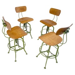 Set of 4 Industrial Style Molded Plywood Seats Industrial Drafting Stools MINT!