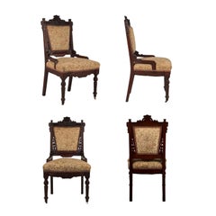 Set of 4 Intricately Carved Eastlake Movement Victorian Dining or Game Chairs