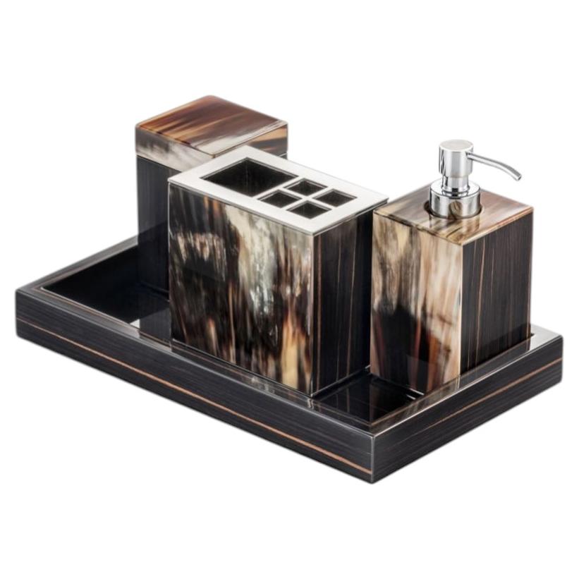 Set di 4 accessori da bagno Iris in Horn, Brass & Wood di Arcahorn