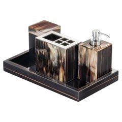 Set di 4 accessori da bagno Iris in Horn, Brass & Wood di Arcahorn