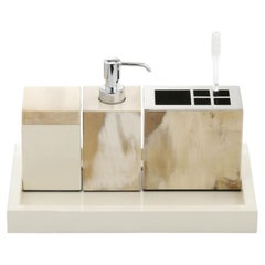 Set of 4 Iris Bathroom Accessories in Horn, Brass & Wood by Arcahorn