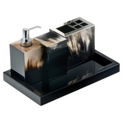 Set of 4 Iris Bathroom Accessories in Horn, Brass & Wood by Arcahorn