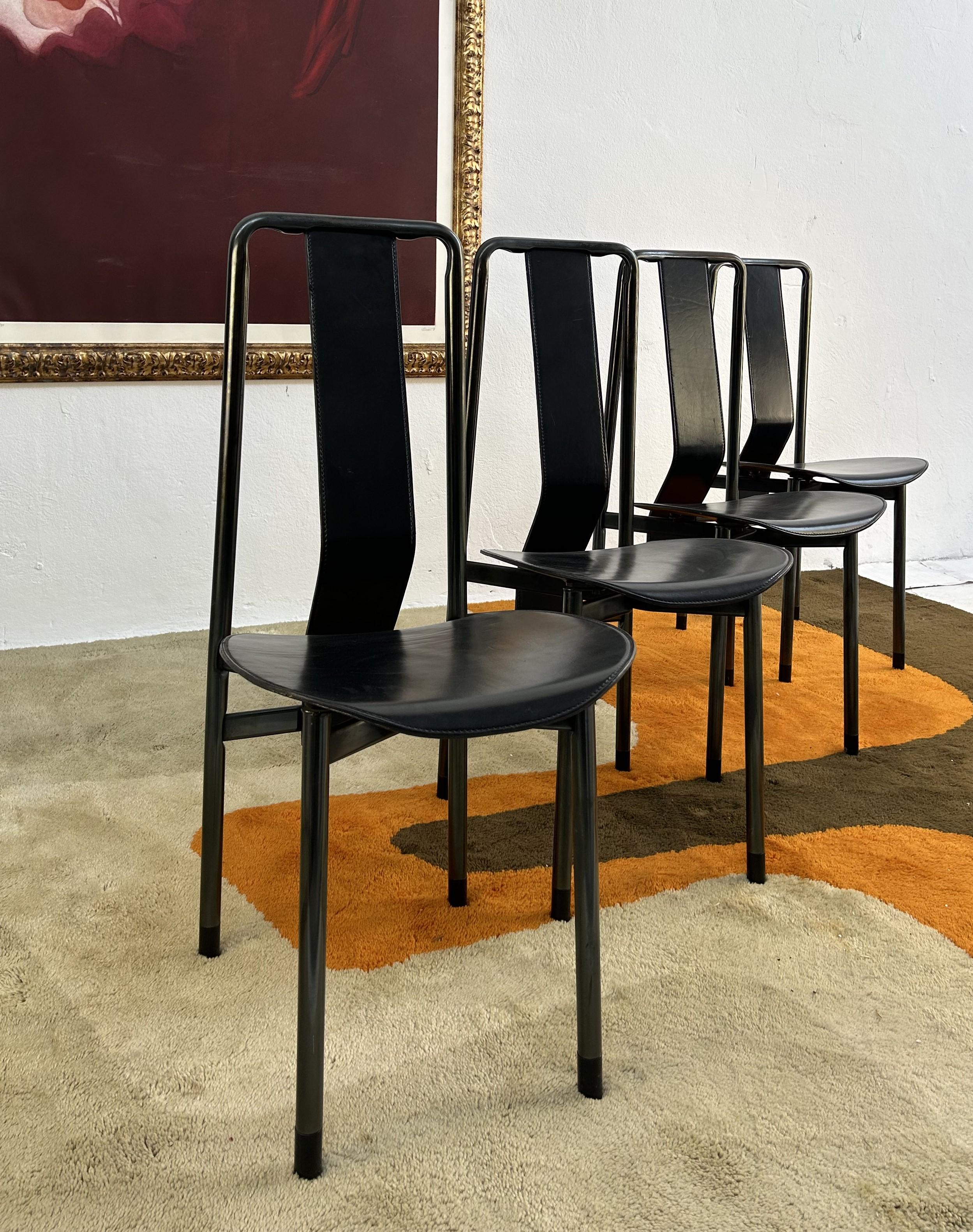 Mid-Century Modern Ensemble de 4 chaises en cuir Irma d'Achille Castiglioni pour Zanotta en vente