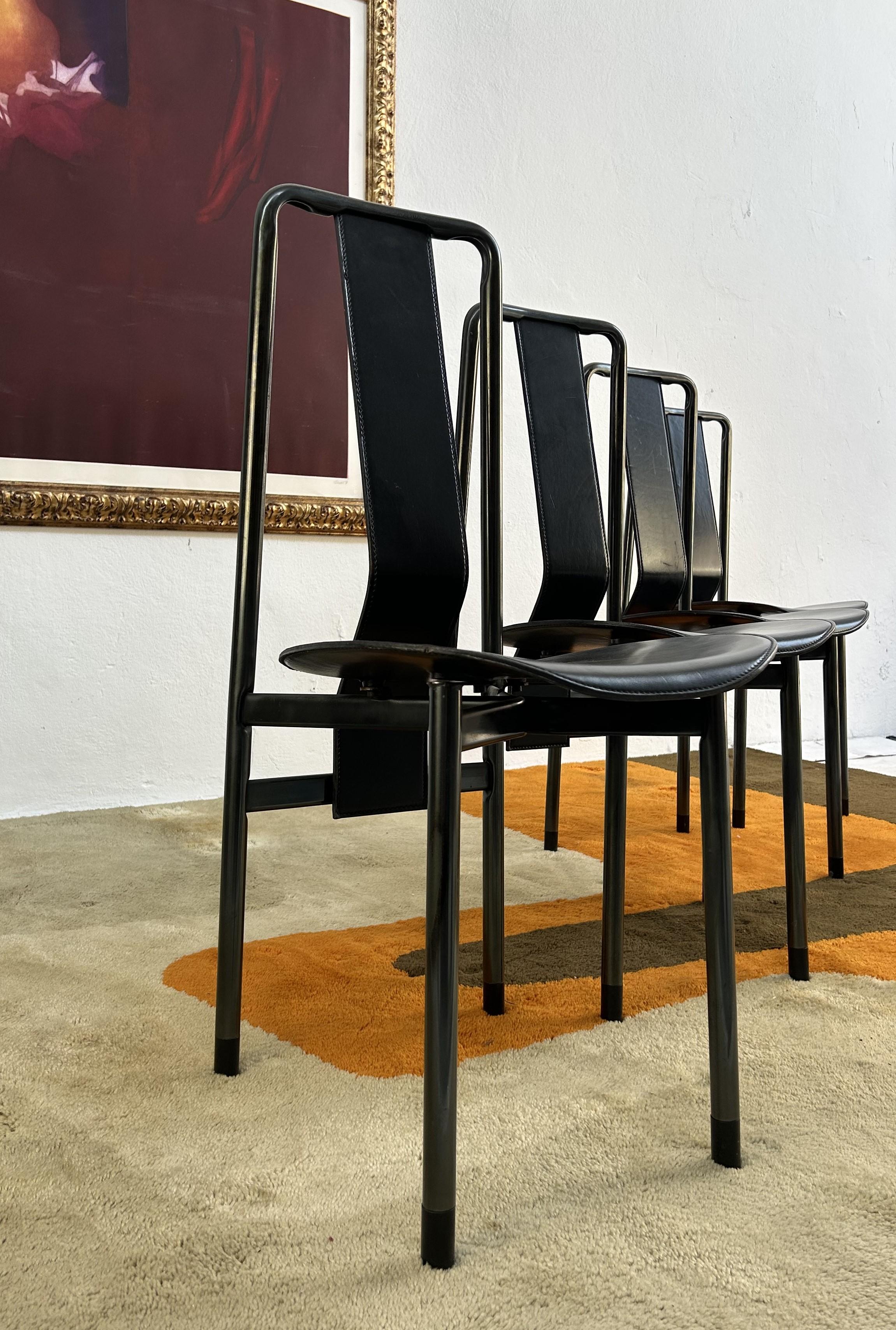italien Ensemble de 4 chaises en cuir Irma d'Achille Castiglioni pour Zanotta en vente